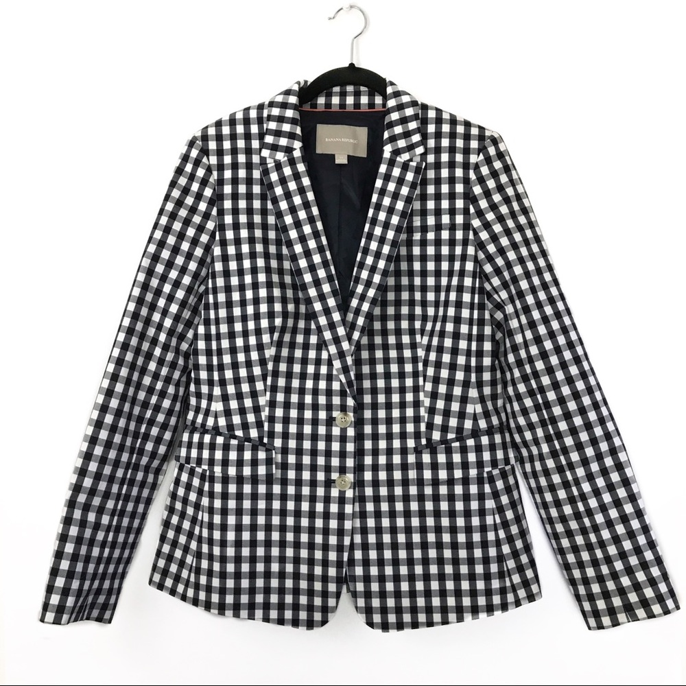 {Banana Republic} Navy & White Gingham Blazer, 10